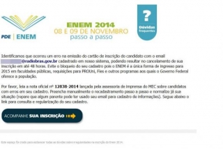 E-mail falso sobre o Enem usado para enganar usuÃ¡rios (Foto: Arquivo/AgÃªncia Brasil)