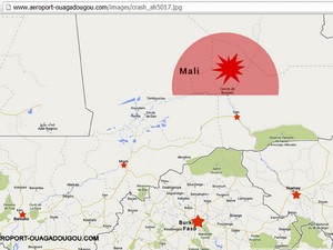 Mapa publicado no site do aeroporto de Ouagadougou mostra ÃƒÂºltima localizaÃƒÂ§ÃƒÂ£o conhecida do aviÃƒÂ£o (Foto: Ouagadougou airport/Reuters)