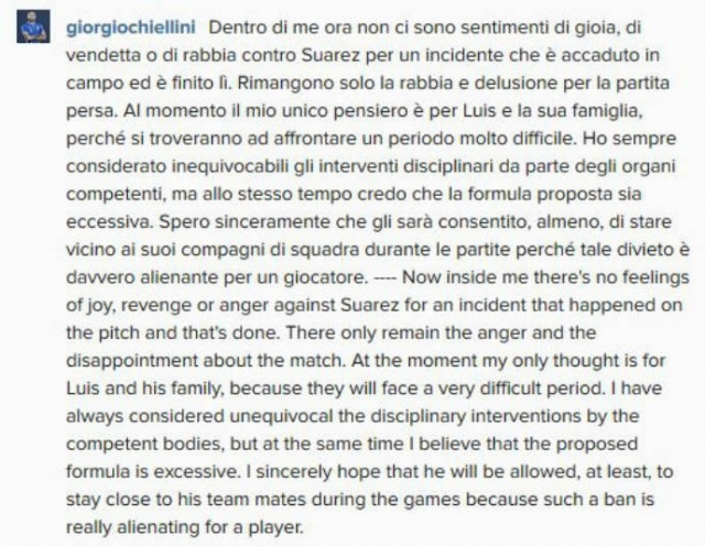 Chiellini nega sentimento de raiva por Suárez (Foto: Reprodução) Chiellini nega sentimento de raiva por Suárez (Foto: Reprodução)