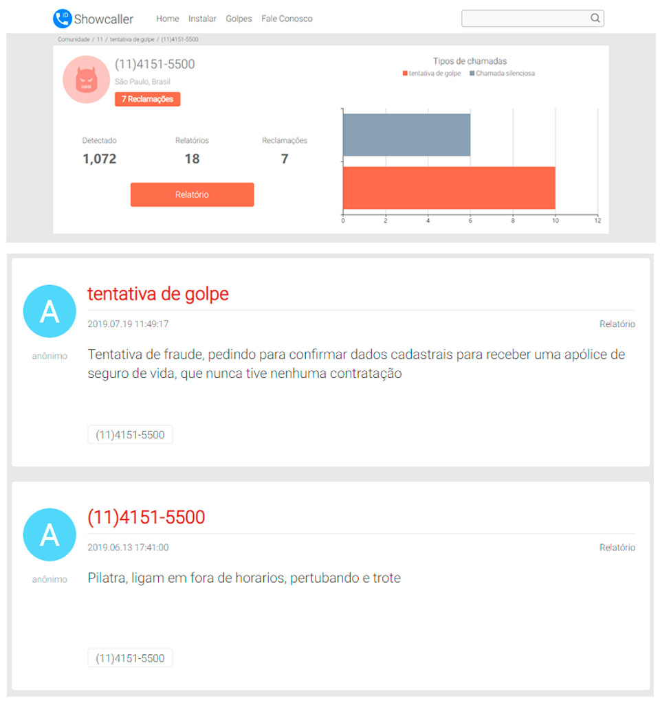 montagem de reclamações de golpes