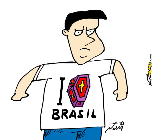 ilustração de bolsonaro com camisa de caixão