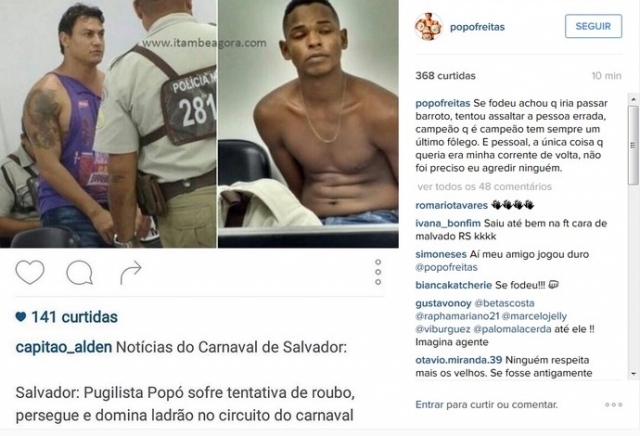 Popó desabafa em rede social após sofrer tentativa de assalto em Salvador (Foto: Reprodução/Instagram) Popó desabafa em rede social após sofrer tentativa de assalto em Salvador (Foto: Reprodução/Instagram)