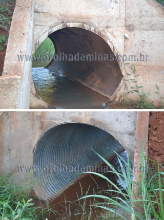 Fotos mostram claramente a diferença entre os materiais usados na construção das duas pontes. Segundo Reginaldo, ambas foram faturadas como sendo material armco. (fotos: Ageu Ebert) Fotos mostram claramente a diferença entre os materiais usados na construção das duas pontes. Segundo Reginaldo, ambas foram faturadas como sendo material armco. (fotos: Ageu Ebert)