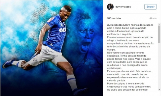 Riascos se pronunciou após as declarações (Foto: Reprodução/Instagram) Riascos se pronunciou após as declarações (Foto: Reprodução/Instagram)