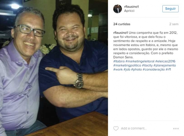O marqueteiro de Talmo publicou a foto junto com Damon em seu instagram e encheu o prefeito de elogios (Foto: Reprodução) O marqueteiro de Talmo publicou a foto junto com Damon em seu instagram e encheu o prefeito de elogios (Foto: Reprodução)