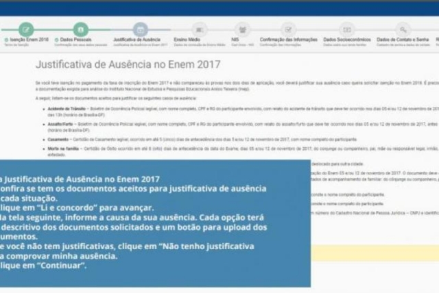 Tela Justificativa Enem 2017 (Foto: DivulgaÃ§Ã£o/Inep)