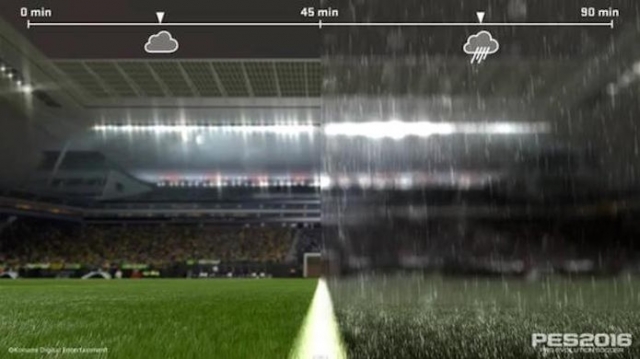 Mudança do clima no meio da partida será a grande cartada do jogo (Foto: Reprodução/Konami) Mudança do clima no meio da partida será a grande cartada do jogo (Foto: Reprodução/Konami)