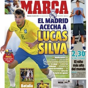 Lucas Silva estampará a capa do jornal desta quarta-feira (Foto: Reprodução \MARCA) Lucas Silva estampará a capa do jornal desta quarta-feira (Foto: Reprodução \MARCA)