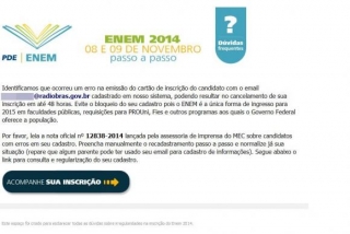 E-mail falso sobre o Enem usado para enganar usuários (Foto: Arquivo/Agência Brasil) E-mail falso sobre o Enem usado para enganar usuários (Foto: Arquivo/Agência Brasil)