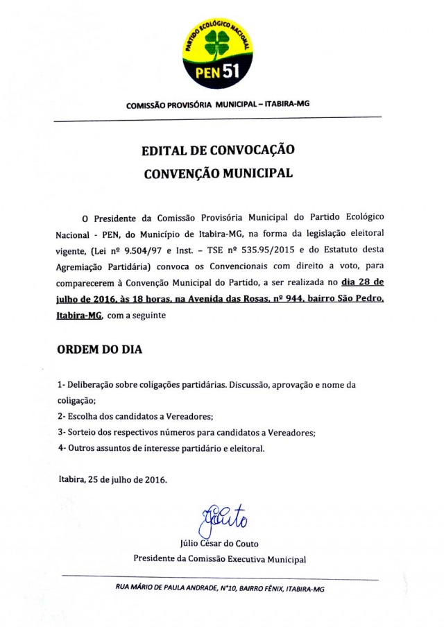 Edital de Convocação. Divulgação Edital de Convocação. Divulgação