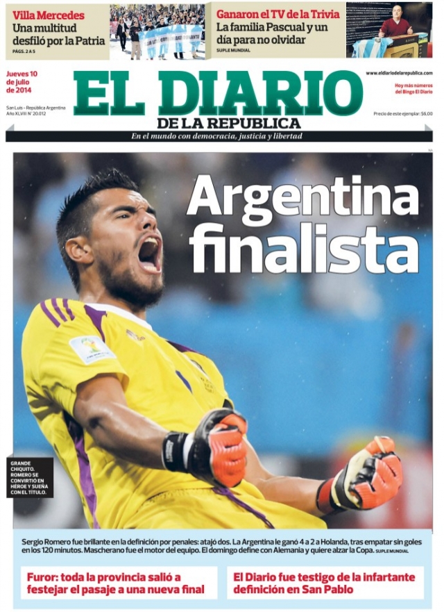Capa do "El Diario de la Republica" destaca Romero e elogia atuação de Mascherano (Foto: Reprodução) Capa do "El Diario de la Republica" destaca Romero e elogia atuação de Mascherano (Foto: Reprodução)