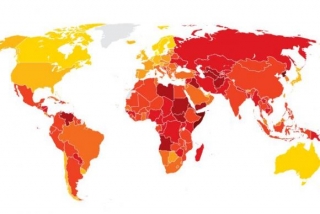 Quanto mais próximo da cor amarela, menos corrupto o paÃs, quanto mais próximo da cor vermelha, mais corrupto (Foto: Transparência Internacional) Quanto mais próximo da cor amarela, menos corrupto o paÃs, quanto mais próximo da cor vermelha, mais corrupto (Foto: Transparência Internacional)