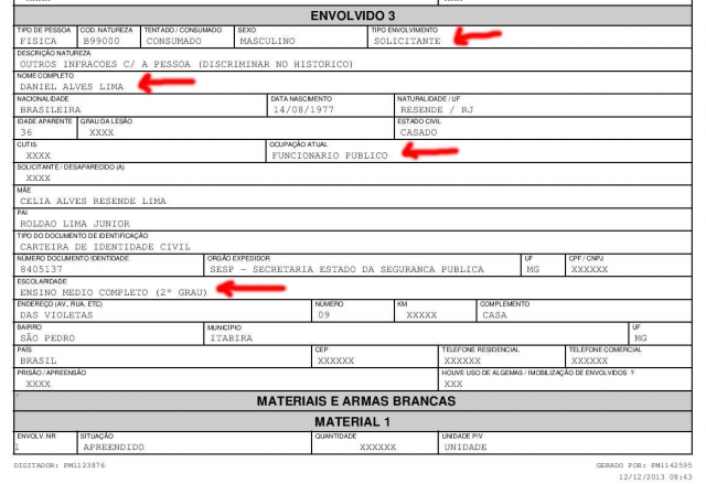 fac-sÃ­mile de trecho do boletim de ocorrÃªncia onde o secretÃ¡rio afirma ter apenas ensino mÃ©dio